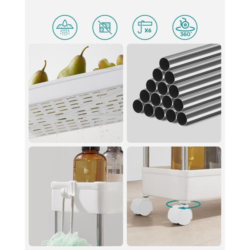 Chariot, Chariot De Cuisine à 3 Niveaux, Étagère De Cuisine, Avec 6 Crochets, Salle