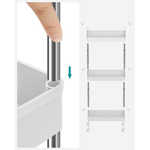 Chariot, Chariot De Cuisine à 3 Niveaux, Étagère De Cuisine, Avec 6 Crochets, Salle