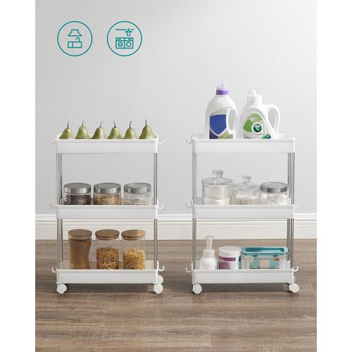 Chariot, Chariot De Cuisine à 3 Niveaux, Étagère De Cuisine, Avec 6 Crochets, Salle