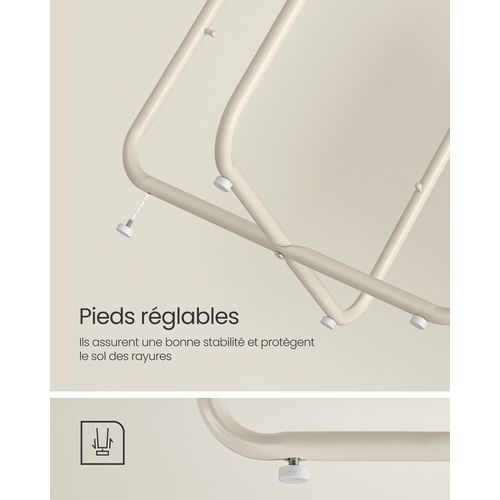 Petite Table Basse Ronde, Avec Panier En Tissu, Rangement, Beige Naturel Et Blanc Crème