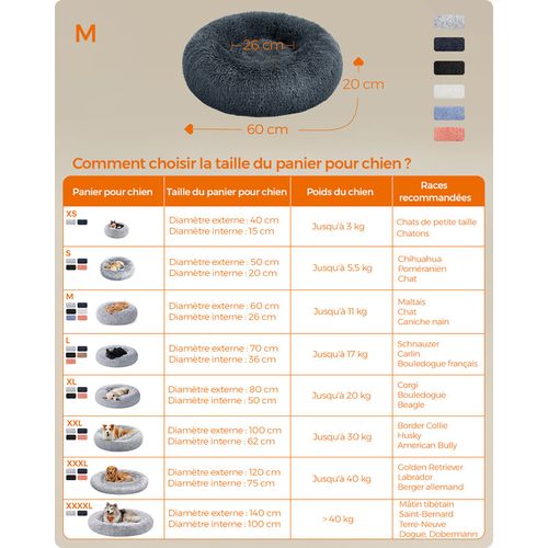 Panier Pour Chien, Lit Ronde En Forme De Beignet, Canapé, Ø60 Cm, Gris Foncé