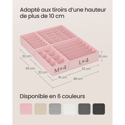 Lot De 8 Séparateurs De Tiroirs, Organiseur De Sous-vêtements Pliables, Rose