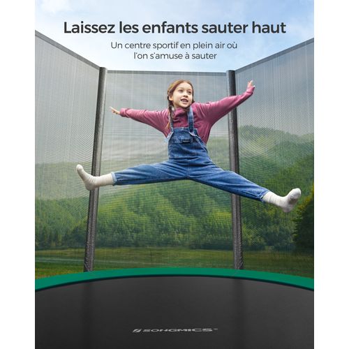 Trampoline Ø 244 Cm Pour Enfants, Filet De Protection, Coussins De Sécurité, Échelle, Noir Et Vert