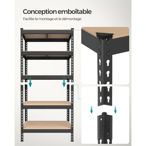 Étagère Pour Charges Lourdes, Étagère De Rangement, Étagère De Cuisine, 5 Niveaux, Noir