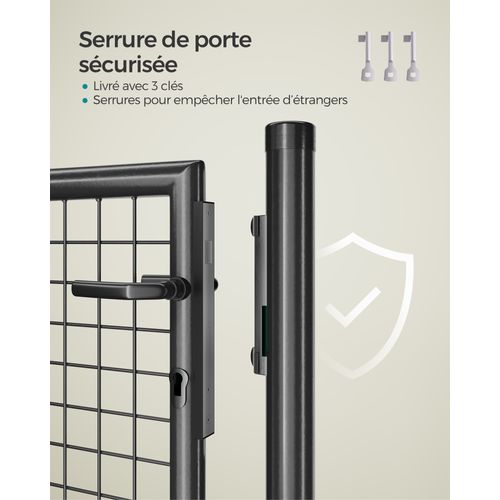 Portillon De Jardin Grillagé, En Acier Galvanisé, Clôture Avec Serrure, Tube Rond, Gris