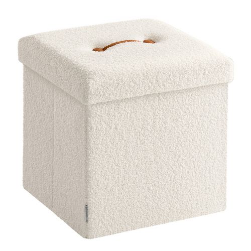 Tabouret De Rangement, Pouf Pliable, Repose-pieds, Boîte De Rangement, Blanc Crème
