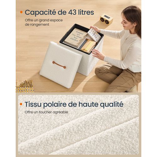 Tabouret De Rangement, Pouf Pliable, Repose-pieds, Boîte De Rangement, Blanc Crème