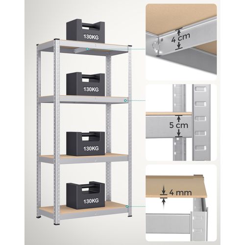 Étagère Charge Lourde, Lot De 2, 5 Étagères Réglables à Emboîtement, 40 x 80 x 160 cm, Argent