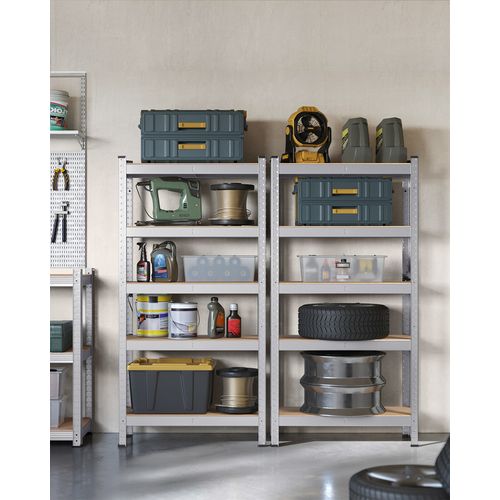 5-tier Heavy-duty Shelving Units, Set Of 2 Steel Shelving Unit, Silver