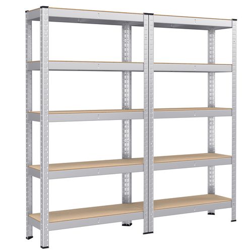 5-tier Heavy-duty Shelving Units, Set Of 2 Steel Shelving Unit, Silver