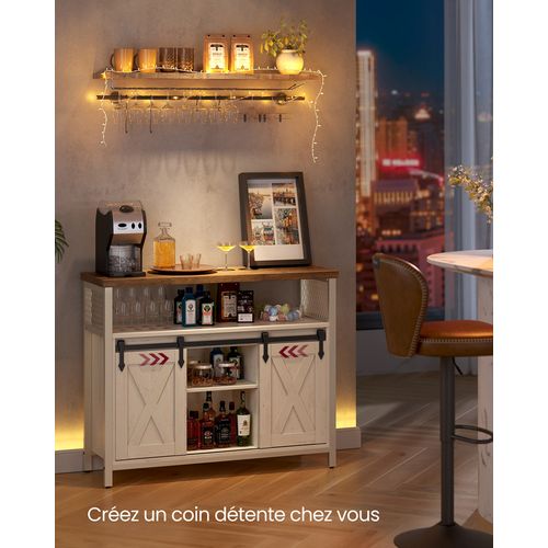 Buffet Cuisine, Avec 2 Portes Coulissantes, 33 X 100 X 80 Cm, Étagères Réglables, Blanc Et Marron