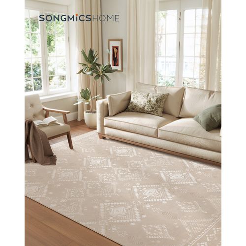 Tapis Décoratif, Tapis De Chambre 200 X 290 Cm, Tapis Antidérapant, Beige Cappuccino