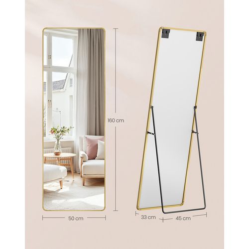 Miroir Intégral, Miroir Rectangulaire Sur Pied, Grand Miroir à Poser Au Sol, Doré Clair