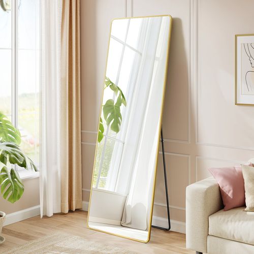 Miroir Intégral, Miroir Rectangulaire Sur Pied, Grand Miroir à Poser Au Sol, Doré Clair