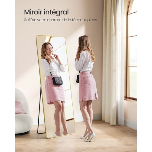 Miroir Intégral, Miroir Rectangulaire Sur Pied, Grand Miroir à Poser Au Sol, Doré Clair