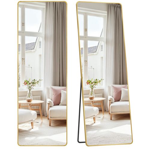 Miroir Intégral, Miroir Rectangulaire Sur Pied, Grand Miroir à Poser Au Sol, Doré Clair