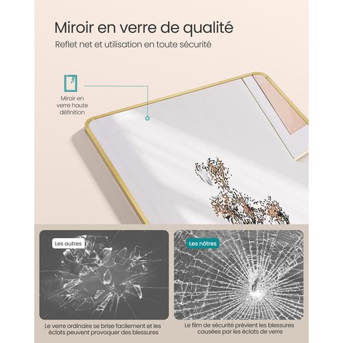 Miroir Intégral, Miroir Rectangulaire Sur Pied, Grand Miroir à Poser Au Sol, Doré Clair