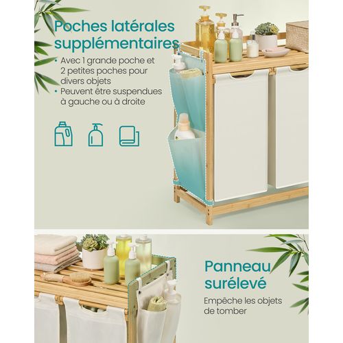 Panier à Linge, Avec 4 Compartiments, En Bambou, 4 X 50 L, 124,6 X 33 X 78 Cm, Blanc Crème