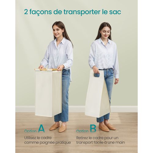 Panier à Linge, Avec 4 Compartiments, En Bambou, 4 X 50 L, 124,6 X 33 X 78 Cm, Blanc Crème