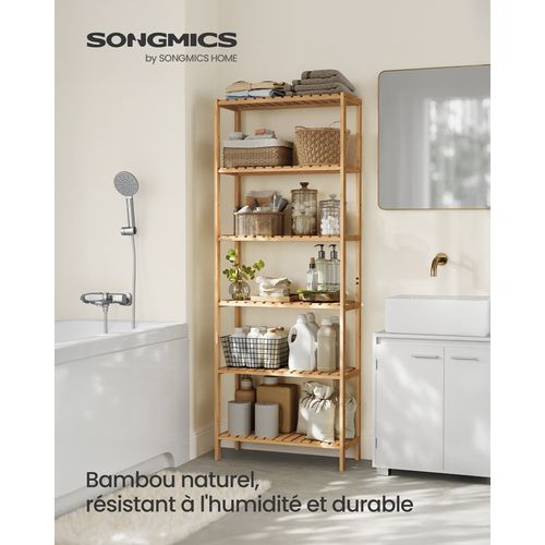 Étagère De Rangement, Meuble à Chaussures à 6 Niveaux, 26 X 60 X 160,9 Cm, Beige Naturel