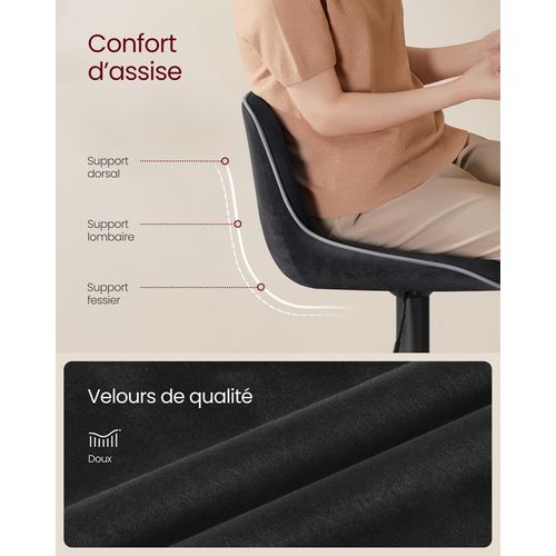 Lot De 2 Tabourets De Bar, Pivotants, Réglables En Hauteur, Dossier Ergonomique, Velours, Noir