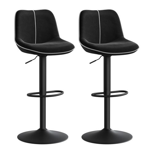 Lot De 2 Tabourets De Bar, Pivotants, Réglables En Hauteur, Dossier Ergonomique, Velours, Noir