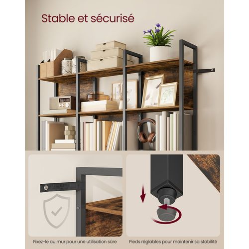 Bibliothèque Sur 6 Niveaux, 24 X 128 X 187,1 Cm, Style Industriel, Marron Rustique Et Noir D'encre