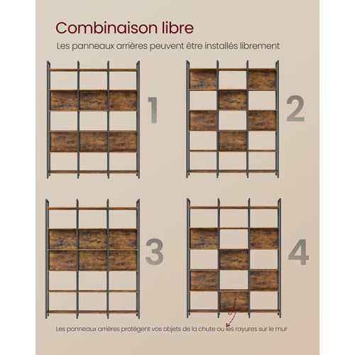 Bibliothèque Sur 6 Niveaux, 24 X 128 X 187,1 Cm, Style Industriel, Marron Rustique Et Noir D'encre