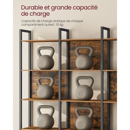 Bibliothèque Sur 6 Niveaux, 24 X 128 X 187,1 Cm, Style Industriel, Marron Rustique Et Noir D'encre