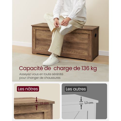 Coffre De Rangement, Banc De Stockage, 2 Charnières De Sécurité, , 40 X 100 X 46 Cm, Blanc Nuage