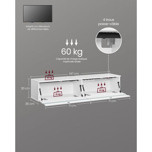 Meuble TV Suspendu, Étagère Murale Pour Salon, Adapté à Divers Téléviseurs, Blanc Neige