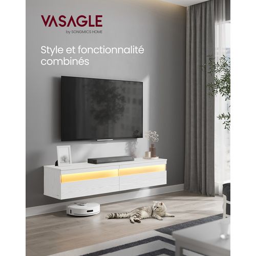 Meuble TV Suspendu, Étagère Murale Pour Salon, Adapté à Divers Téléviseurs, Blanc Neige