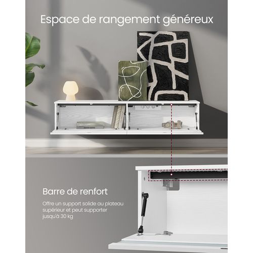 Meuble TV Suspendu, Étagère Murale Pour Salon, Adapté à Divers Téléviseurs, Blanc Neige