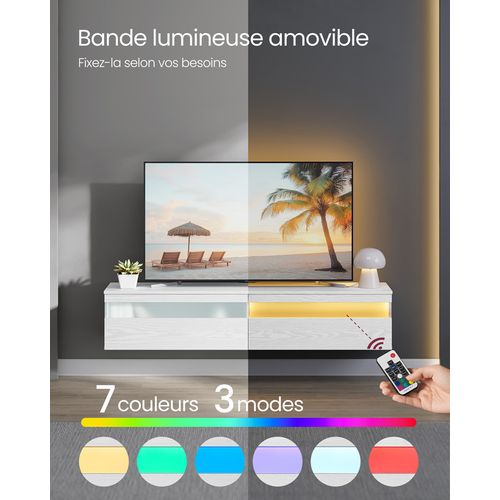 Meuble TV Suspendu, Étagère Murale Pour Salon, Adapté à Divers Téléviseurs, Blanc Neige