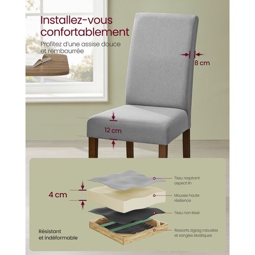 Lot De 2 Chaises De Salle à Manger, Assise Épaisse, 58 X 48 X 100 Cm, Gris Tourterelle