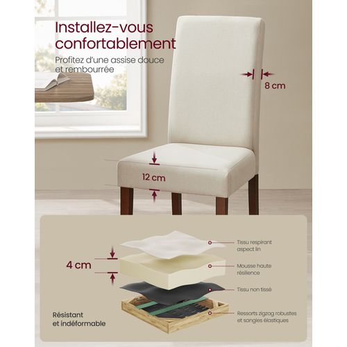 Lot De 2 Chaises De Salle à Manger, Assise Épaisse, 58 X 48 X 100 Cm, Blanc Crème