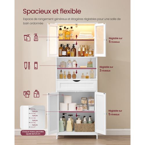 Meuble De Rangement, Avec Étagères Réglables, Tiroir, Compartiments Ouverts, Blanc Nuage