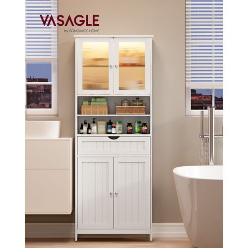 Meuble De Rangement, Avec Étagères Réglables, Tiroir, Compartiments Ouverts, Blanc Nuage