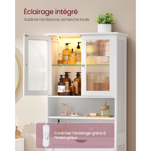 Meuble De Rangement, Avec Étagères Réglables, Tiroir, Compartiments Ouverts, Blanc Nuage