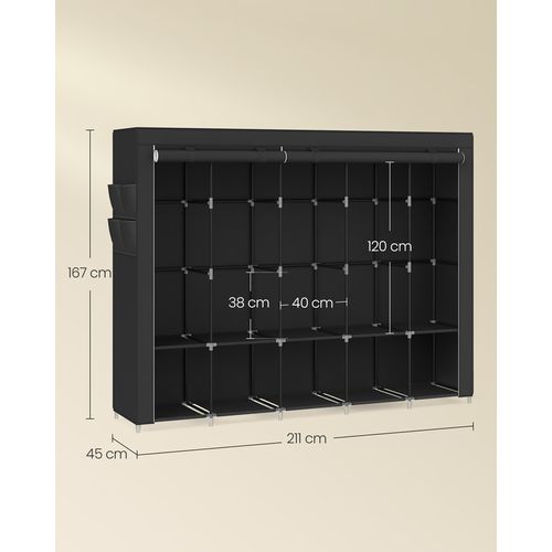 Armoire à Vêtements Portable Avec 5 Rails De Suspension, Étagères, 4 Poches Latérales, Noir Encre