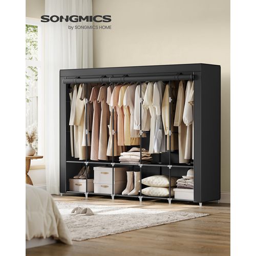Armoire à Vêtements Portable Avec 5 Rails De Suspension, Étagères, 4 Poches Latérales, Noir Encre