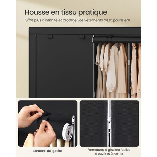 Armoire à Vêtements Portable Avec 5 Rails De Suspension, Étagères, 4 Poches Latérales, Noir Encre