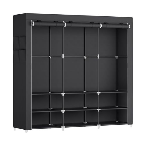 Armoire Chambre En Tissu,  3 Compartiments De Suspension, Abvec Étagères, 4 Pochettes, Noir