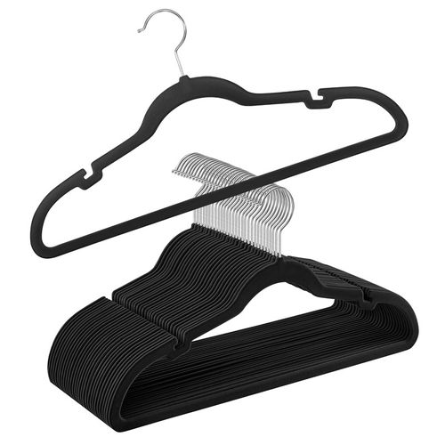 Cintres En Velours, Lot De 30, Antiglisse, Avec Encoches, Barre Pour Pantalons, Noir