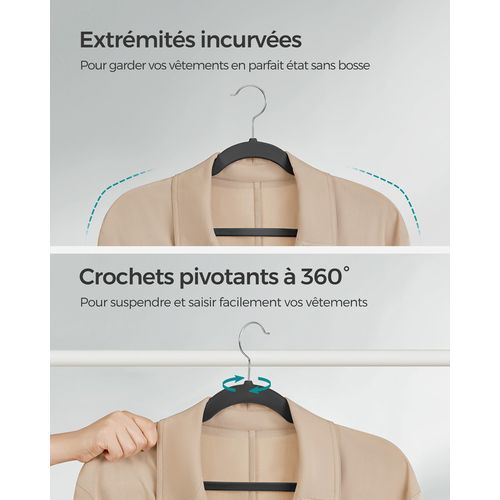 Cintres En Velours, Lot De 30, Antiglisse, Avec Encoches, Barre Pour Pantalons, Noir