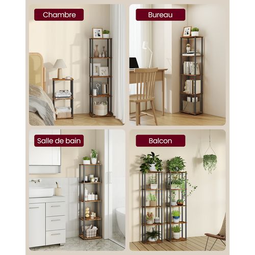 Assemblage Ultra-rapide Sans Outils, Étagère à 5 Niveaux, 38 X 23,8 X 139 Cm, Marron Et Noir