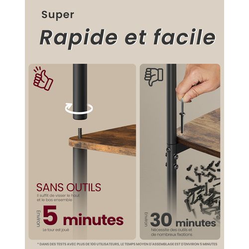 Assemblage Ultra-rapide Sans Outils, Étagère à 5 Niveaux, 38 X 23,8 X 139 Cm, Marron Et Noir