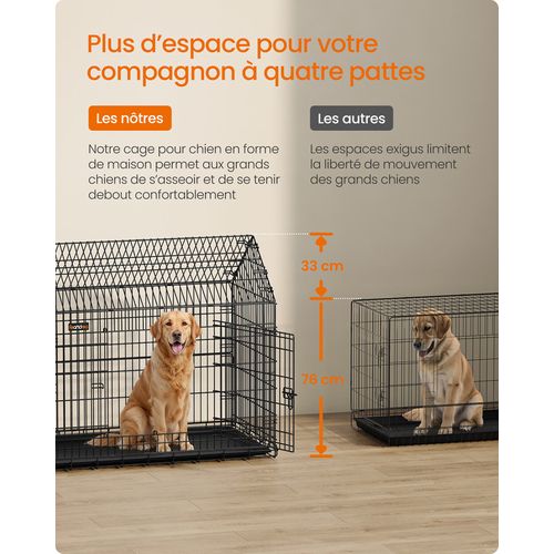 Cage Pour Chien Pliable, 120 X 72,5 X 109 Cm, XXL, Avec Double Porte, Nettoyage Facile, Noir D'encre