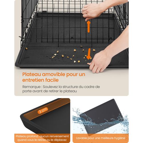 Cage Pour Chien Pliable, 120 X 72,5 X 109 Cm, XXL, Avec Double Porte, Nettoyage Facile, Noir D'encre