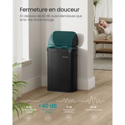 Poubelle De Cuisine Automatique 50 L, Avec Capteur De Mouvement, Fermeture Douce, Acier, Noir